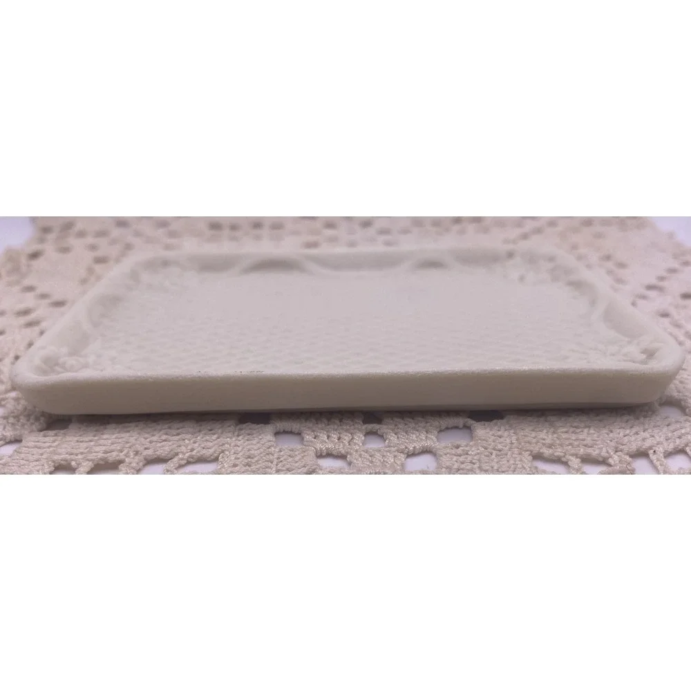 Vintage Mini Ivory Rose Porcelain Bisque Tea Set Tray Soap Dish Trinket Catch